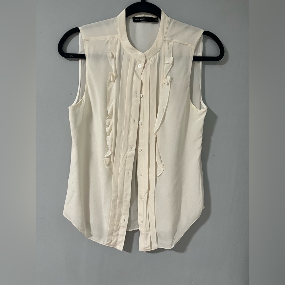 Karen Milan Silk Cream Blouse Button Front